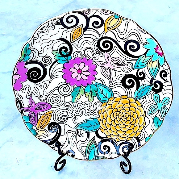 GRACES TEAWARE FOOTED CUP SAUCER SET NEW PASTEL BLACK FLORAL - Picture 6 of 9